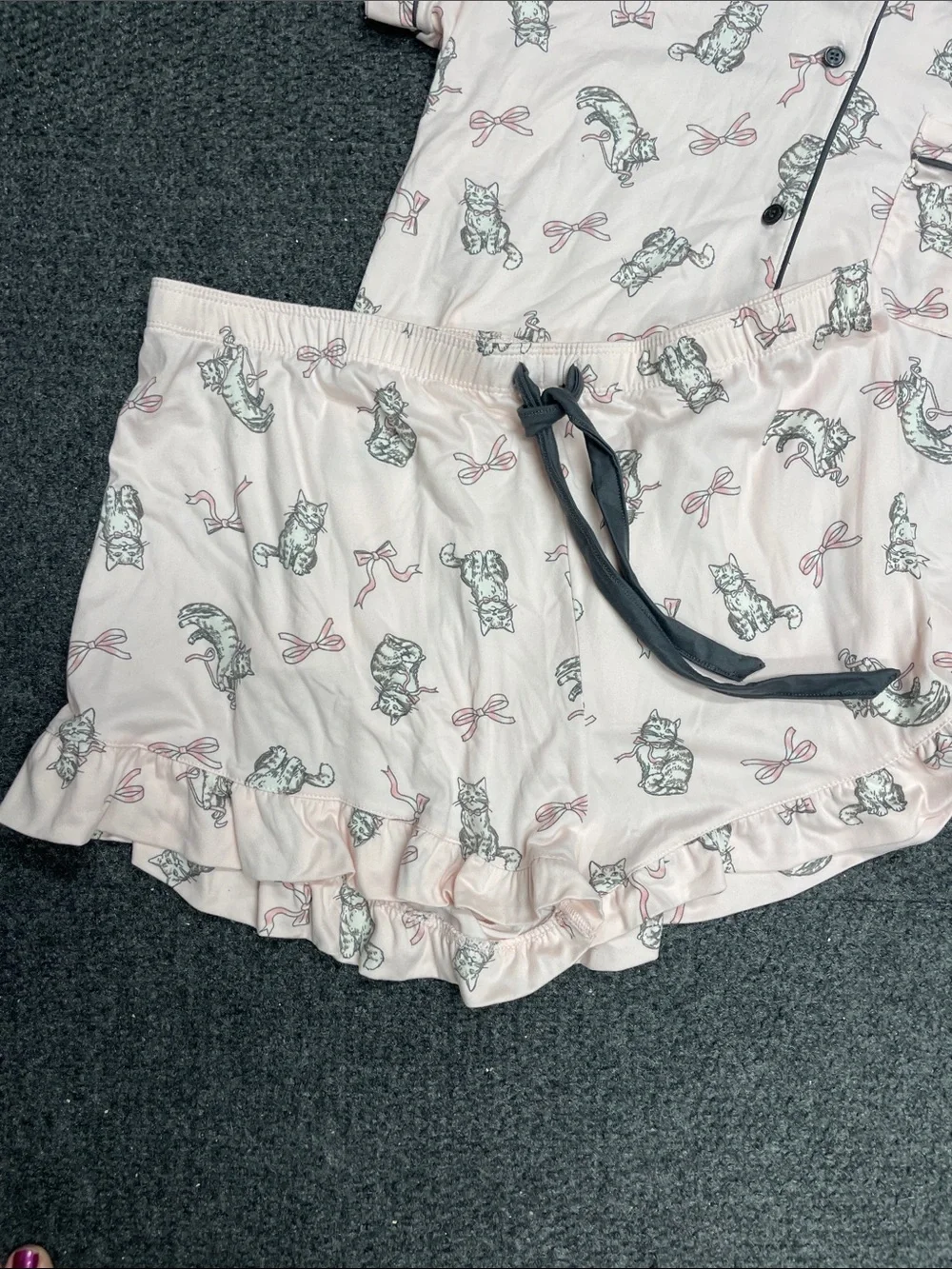 Womens Pink gray cat pajama sleepwear set short sleeve short size XL kitty - Picture 2 of 3